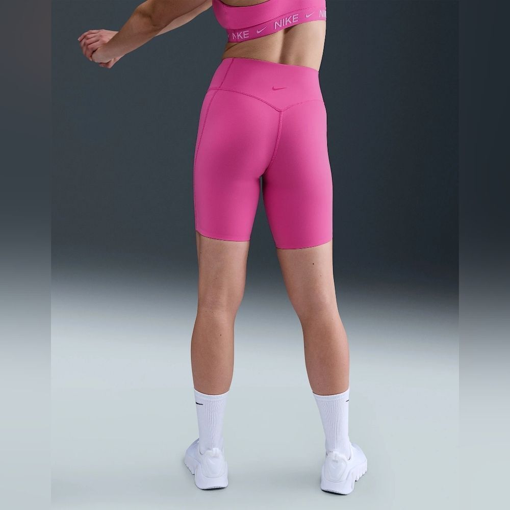 Nike Universa Women's High-Waisted 8" Biker Gym Shorts Seamless Front Pink M New - Picture 2 of 15
